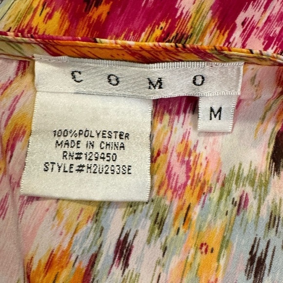 Como M Abstract Floral Belted Tunic Top, Vibrant Pink Yellow Print, Size M - Picture 10 of 11